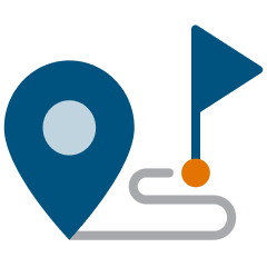 Route marked by pin and flag