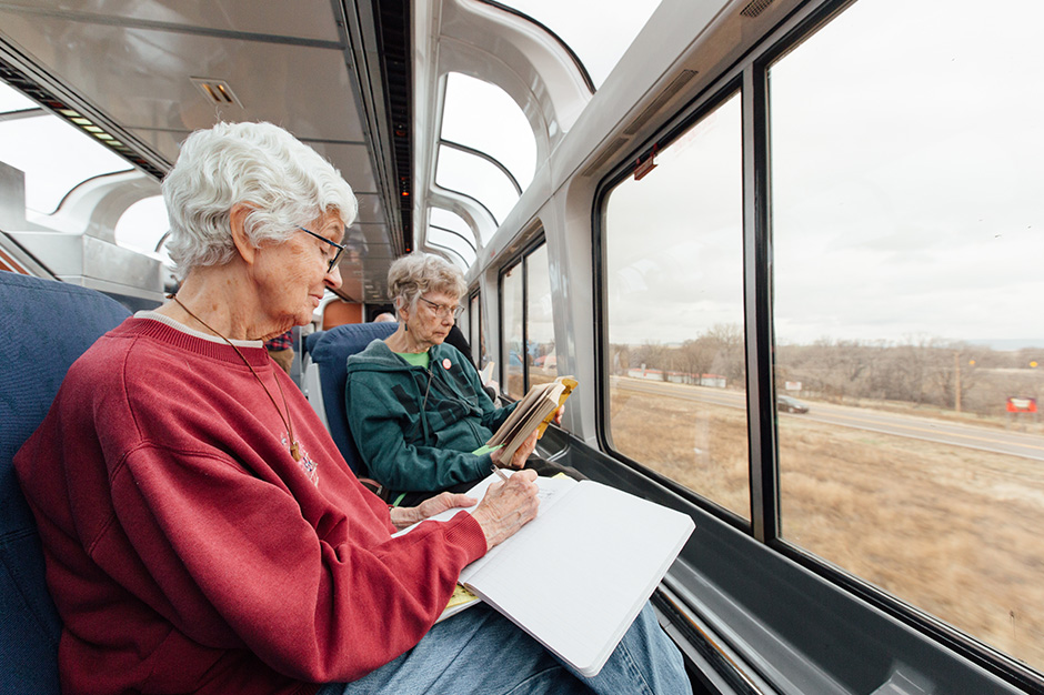 Retired couple enjoying the Amtrak train