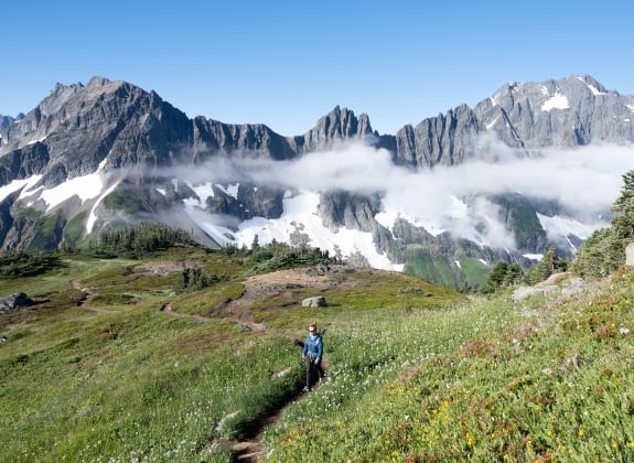 woman walking in Cascade Mountains