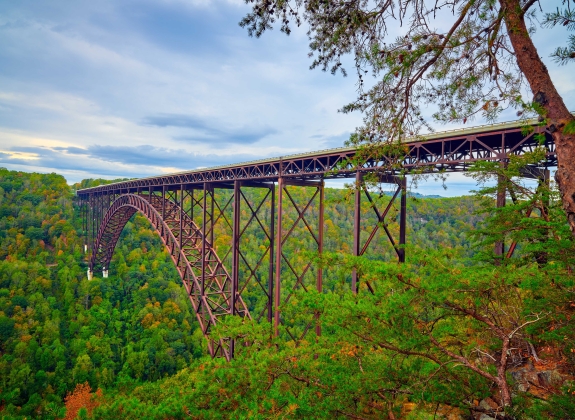 New River Gorge Bridge as viewed from overlook.