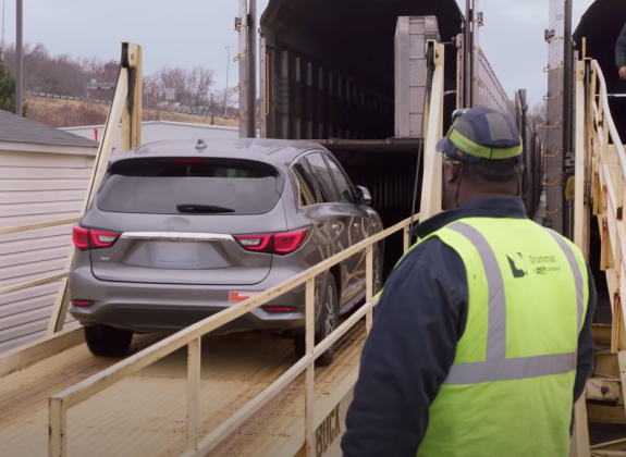 car being loaded on to Amtrak's auto train
