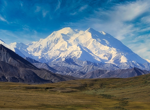 Mt Denali, formerly Mt Mckinley. The highest peak in North America ,captured on a sunny clear day.