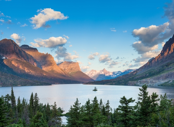 glacier national park lake at sunset