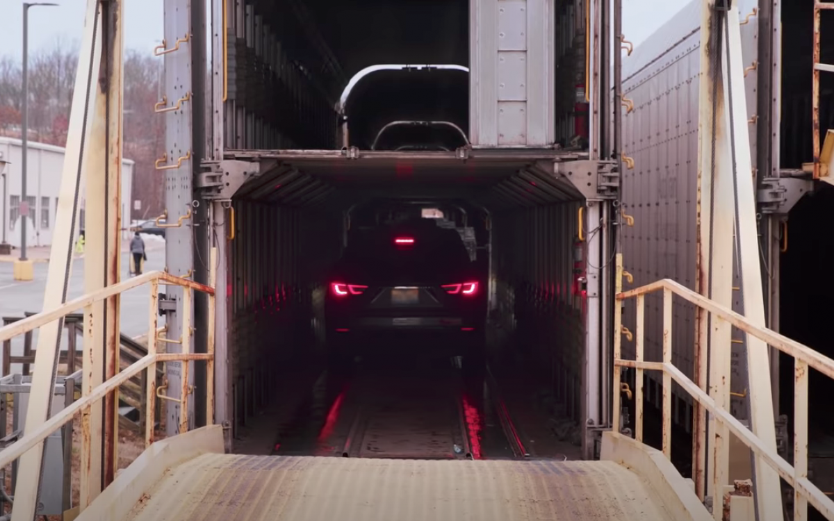 Car pulling into Auto Train car car pulling into car on auto train