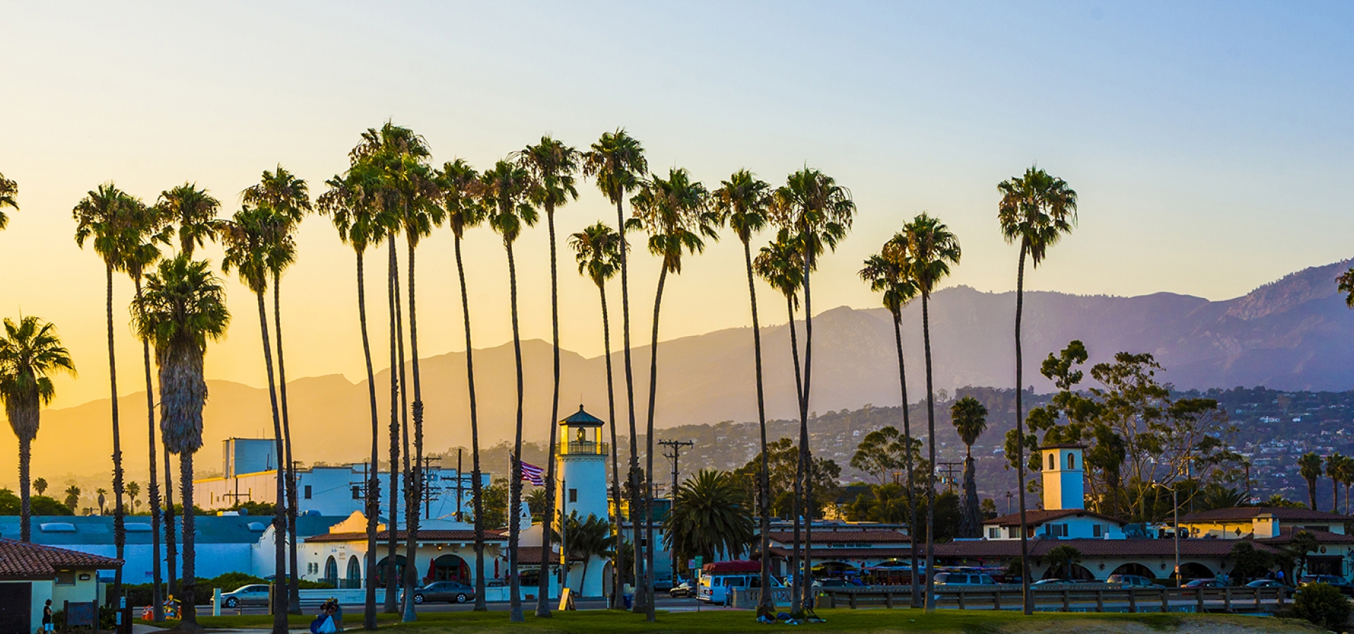 scenic promenade with lighthouse and palms in Santa Barbara Santa Barbara