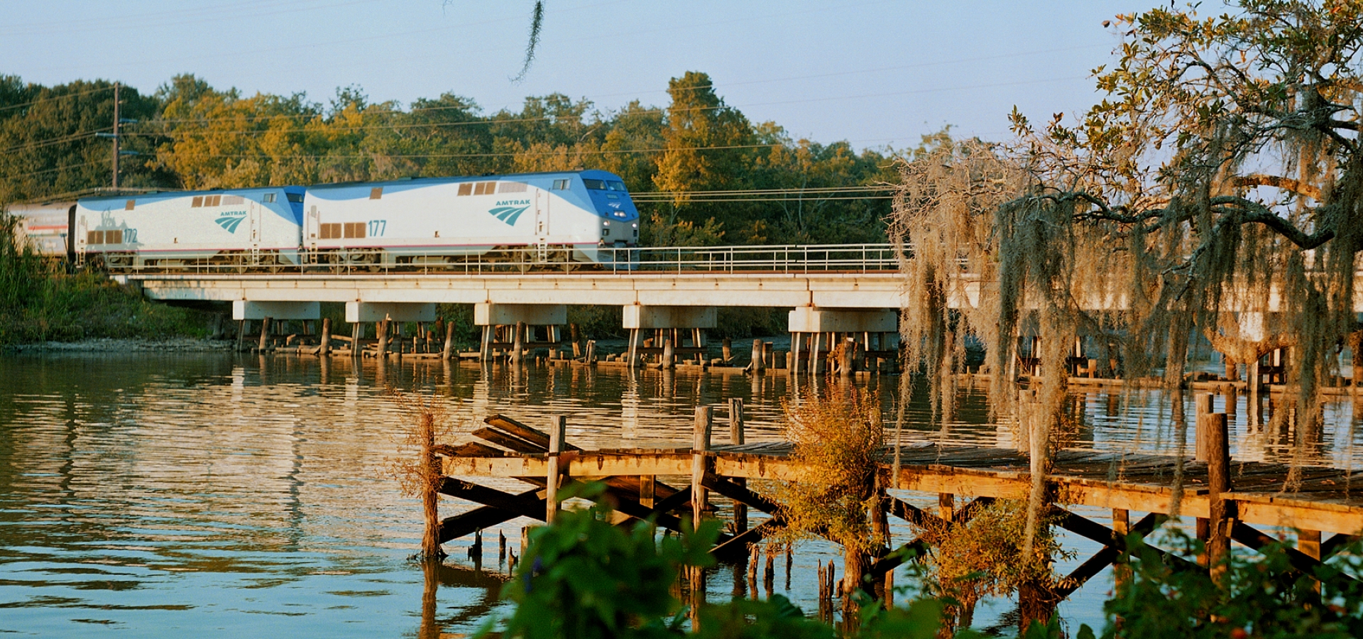 Sunset limited train in new orleans bayou