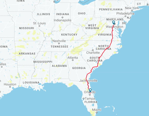 Auto Train Route Map